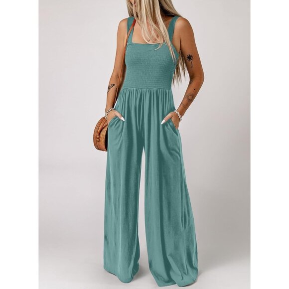 Women's Casual Loose Overalls Jumpsuits One Piece, Moonlight Jade - Picture 3 of 6